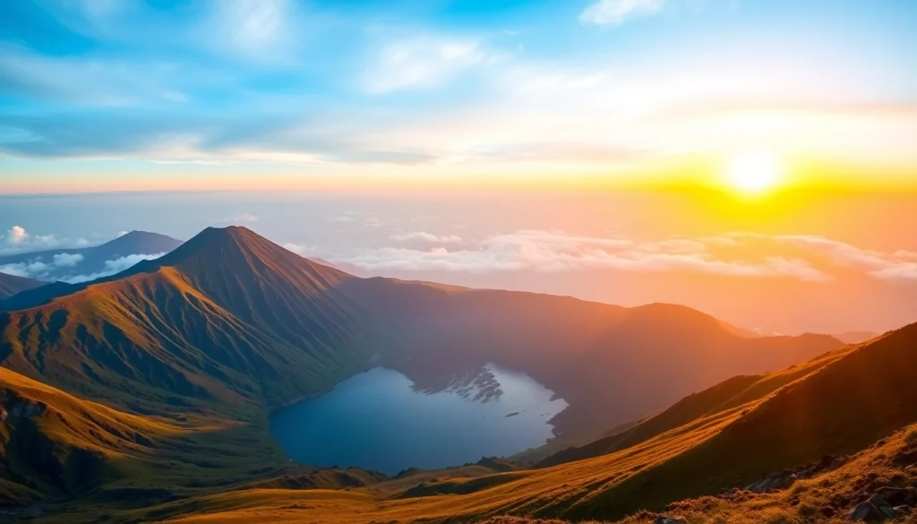 Hiking trail ascending Mount Rinjani with rugged terrain and scenic views of Lombok island.