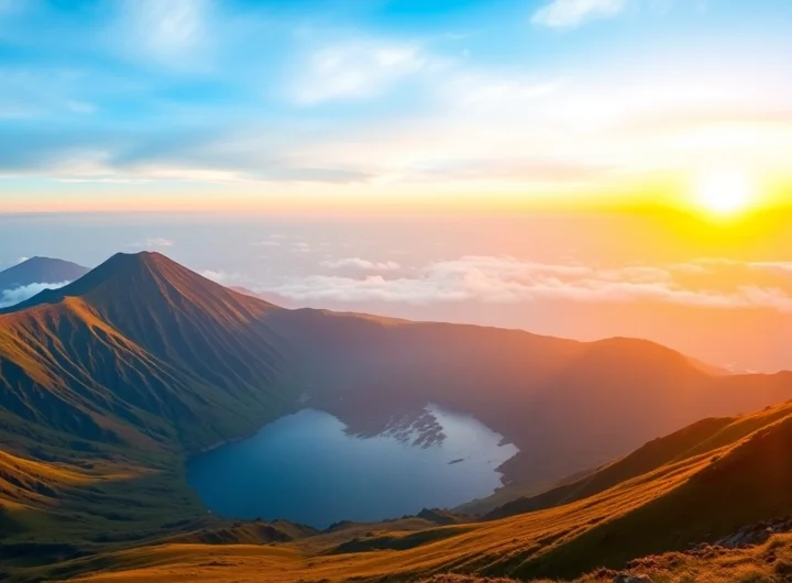 Hiking trail ascending Mount Rinjani with rugged terrain and scenic views of Lombok island.