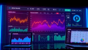 Visual of AICoin's real-time crypto trading platform featuring live charts and secure digital asset monitoring for traders.