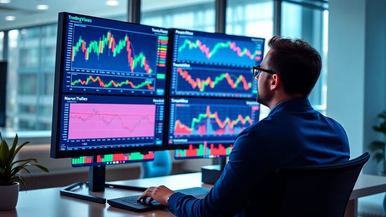 Trading view platform displaying detailed financial charts and trading data for traders
