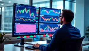 Trading view platform displaying detailed financial charts and trading data for traders