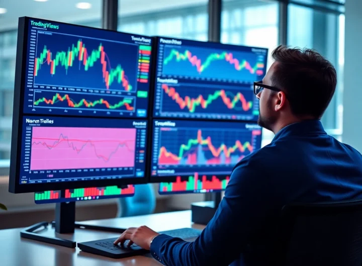 Trading view platform displaying detailed financial charts and trading data for traders