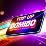 Top up domino credits shown on a smartphone screen with fast secure transaction visuals,